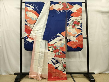 平和屋着物■豪華振袖　駒刺繍　地紙花文　金彩　正絹　逸品　DABF0763ya