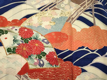 平和屋着物■豪華振袖　駒刺繍　地紙花文　金彩　正絹　逸品　DABF0763ya