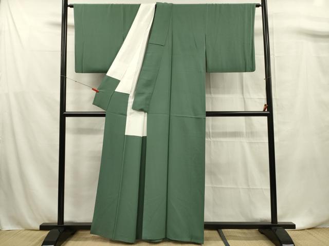 平和屋着物■上質な色無地　老竹色　正絹　逸品　DABF0767ya