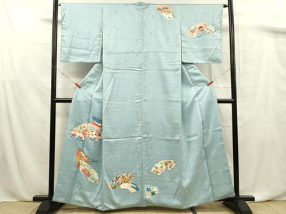 平和屋着物■訪問着　駒刺繍　地紙花文　金糸　正絹　逸品　DABF0769ya