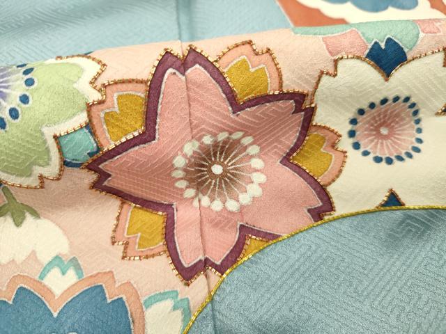 平和屋着物■訪問着　駒刺繍　地紙花文　金糸　正絹　逸品　DABF0769ya