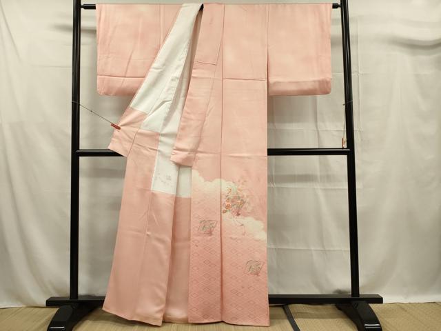 平和屋着物■訪問着　刺繍　扇面花文　正絹　逸品　DABF0776ya