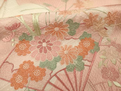 平和屋着物■訪問着　刺繍　扇面花文　正絹　逸品　DABF0776ya