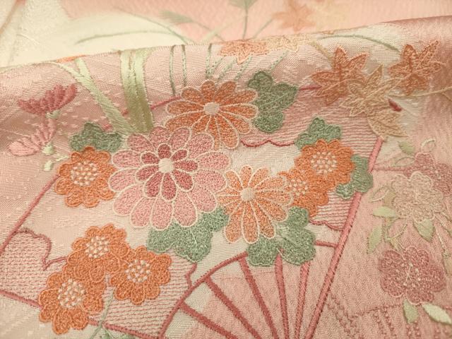 平和屋着物■訪問着　刺繍　扇面花文　正絹　逸品　DABF0776ya