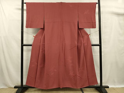 平和屋着物■無地絵羽訪問着　草花文　弁柄色　正絹　逸品　DABF0777ya