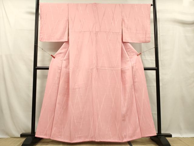 平和屋着物■上質な色無地　竹地紋　桃色　正絹　逸品　DABF0787ya