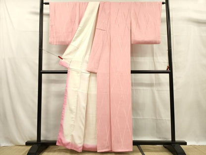 平和屋着物■上質な色無地　竹地紋　桃色　正絹　逸品　DABF0787ya