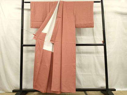 平和屋着物■上質な色無地　紋意匠　珊瑚朱色　正絹　逸品　DABF0790ya
