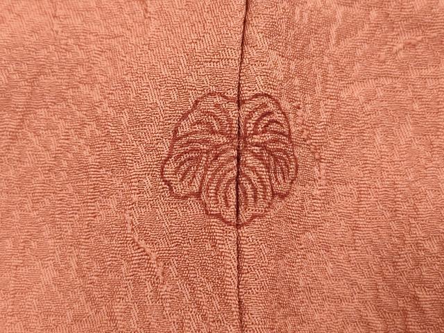 平和屋着物■上質な色無地　紋意匠　珊瑚朱色　正絹　逸品　DABF0790ya