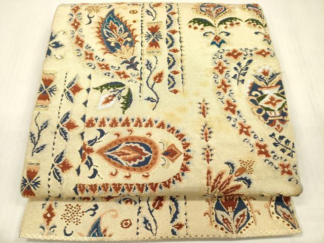 平和屋着物◎六通柄　本袋帯　更紗花文　金糸　正絹　逸品　DABF0807ya