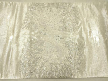 平和屋着物◎太鼓柄袋帯　孔雀文　銀糸　正絹　逸品　DABF0808ya