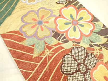 平和屋着物◎佐賀錦　六通柄袋帯　唐織　枝垂れ花文　金糸　正絹　逸品　DABF0812ya