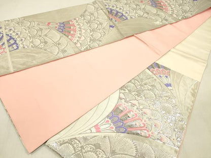 平和屋着物◎六通柄袋帯　唐織　飾花文　銀糸　正絹　逸品　DABF0813ya