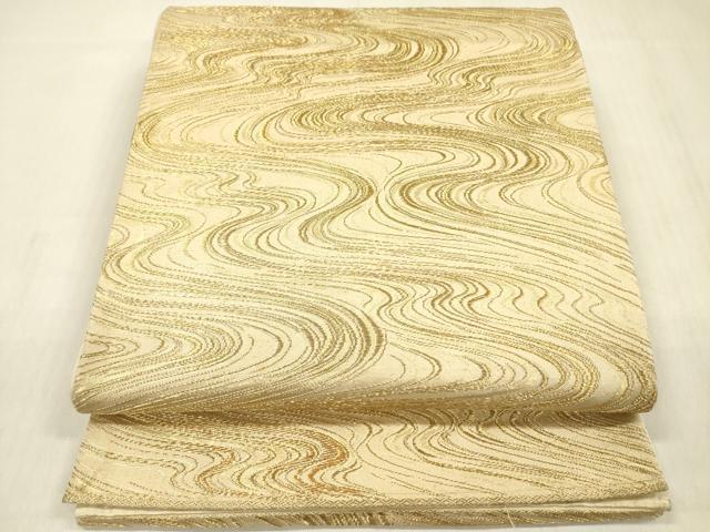 平和屋着物◎六通柄袋帯 流水文 金糸 正絹 逸品 DABF0817ya
