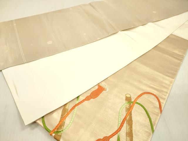 平和屋着物◎太鼓柄袋帯　総刺繍　横笛文　金糸　正絹　逸品　DABF0821ya