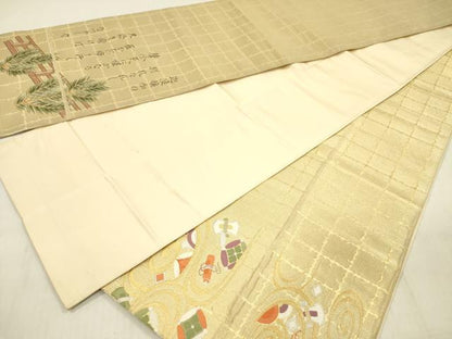 平和屋着物◎太鼓柄袋帯　羽衣　金糸　正絹　逸品　DABF0822ya