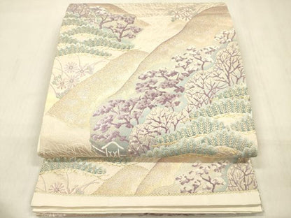 平和屋着物◎六通柄袋帯　唐織　御所車草木文　金糸　正絹　逸品　DABF0827ya