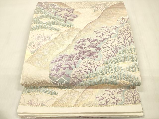 平和屋着物◎六通柄袋帯　唐織　御所車草木文　金糸　正絹　逸品　DABF0827ya