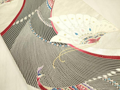 平和屋着物◎六通柄袋帯　唐織　舞蝶文　金銀糸　正絹　逸品　DABF0830ya