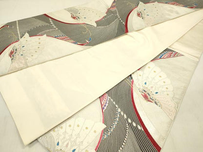 平和屋着物◎六通柄袋帯　唐織　舞蝶文　金銀糸　正絹　逸品　DABF0830ya
