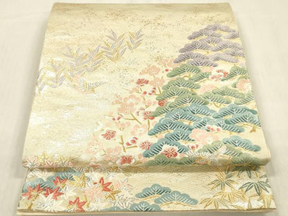 平和屋着物◎六通柄袋帯　唐織　華苑加賀遊彩　金銀糸　正絹　逸品　DABF0832ya
