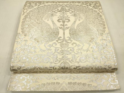 平和屋着物◎六通柄袋帯　花鳥文　銀糸　正絹　逸品　DABF0837ya