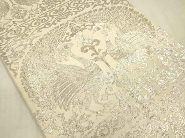 平和屋着物◎六通柄袋帯　花鳥文　銀糸　正絹　逸品　DABF0837ya