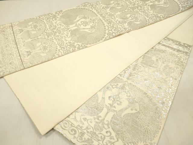 平和屋着物◎六通柄袋帯　花鳥文　銀糸　正絹　逸品　DABF0837ya