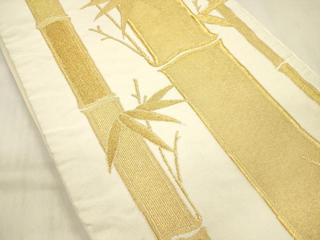 平和屋着物◎六通柄袋帯　笹竹文　金糸　正絹　逸品　DABF0838ya