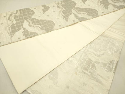 平和屋着物◎六通柄袋帯　遠山文　銀糸　正絹　逸品　DABF0840ya