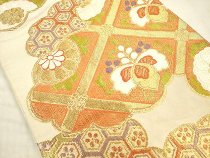 平和屋着物◎六通柄袋帯　唐織　吉祥花文　金糸　正絹　逸品　DABF0844ya