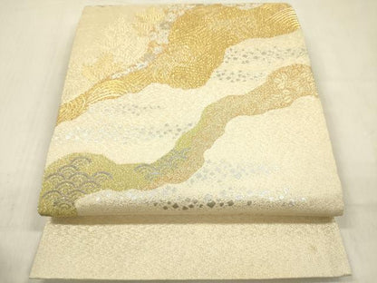 平和屋着物◎明綴れ　太鼓柄袋帯　道長文　プラチナ箔　正絹　逸品　DABF0846ya
