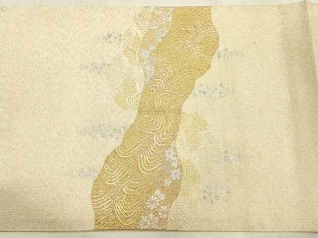 平和屋着物◎明綴れ　太鼓柄袋帯　道長文　プラチナ箔　正絹　逸品　DABF0846ya