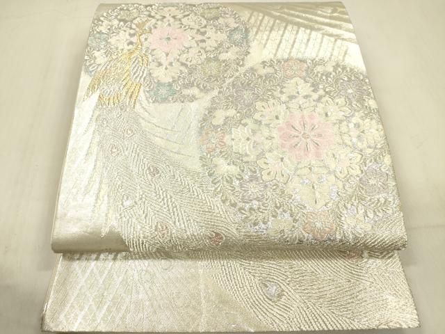 平和屋着物◎六通柄袋帯　孔雀花文　金銀糸　正絹　逸品　DABF0850ya