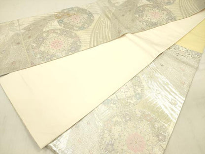 平和屋着物◎六通柄袋帯　孔雀花文　金銀糸　正絹　逸品　DABF0850ya