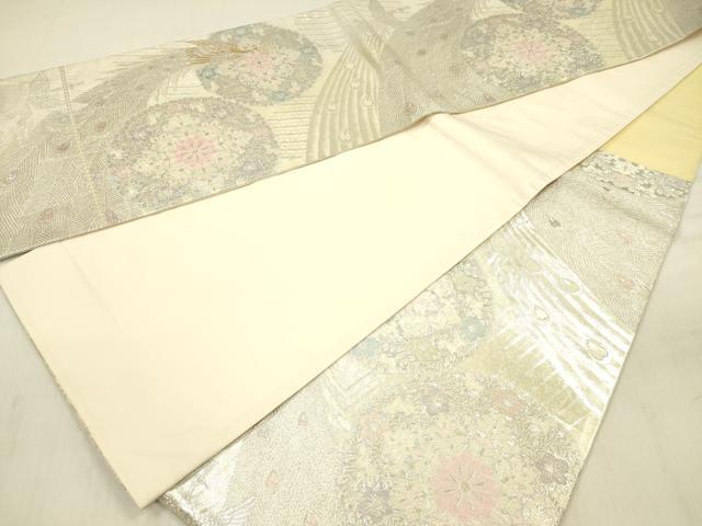 平和屋着物◎六通柄袋帯　孔雀花文　金銀糸　正絹　逸品　DABF0850ya