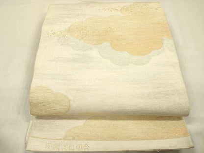 平和屋着物◎明綴れ　六通柄袋帯　雲に切金　金糸　正絹　逸品　DABF0855ya