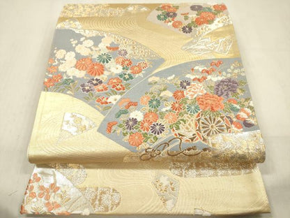 平和屋着物◎六通柄袋帯　唐織　地紙花文　金銀糸　正絹　逸品　DABF0856ya