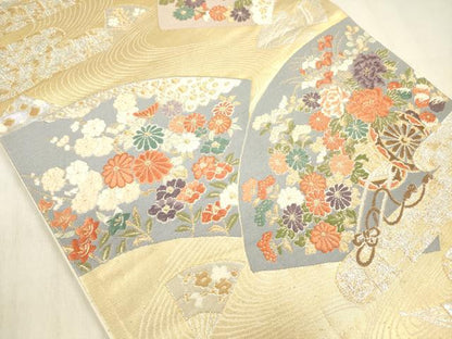 平和屋着物◎六通柄袋帯　唐織　地紙花文　金銀糸　正絹　逸品　DABF0856ya