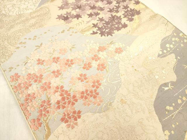 平和屋着物◎六通柄袋帯　唐織　遠山花文　金糸　正絹　逸品　DABF0857ya