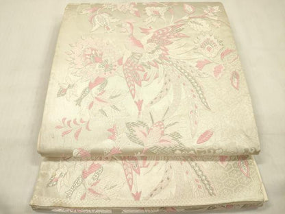 平和屋着物◎六通柄袋帯　唐織　鳳凰唐華文　銀糸　正絹　逸品　DABF0858ya