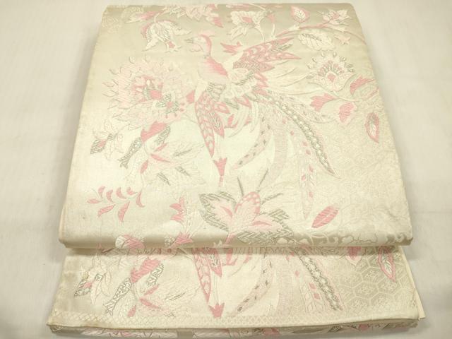 平和屋着物◎六通柄袋帯　唐織　鳳凰唐華文　銀糸　正絹　逸品　DABF0858ya