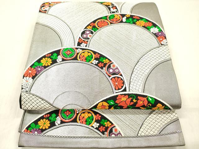 平和屋着物◎六通柄袋帯　花青海波　銀糸　正絹　逸品　DABF0860ya