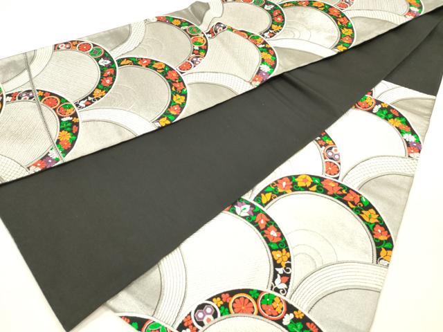 平和屋着物◎六通柄袋帯　花青海波　銀糸　正絹　逸品　DABF0860ya