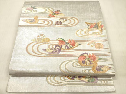 平和屋着物◎六通柄袋帯　流水鴛鴦文　金糸　正絹　逸品　DABF0863ya