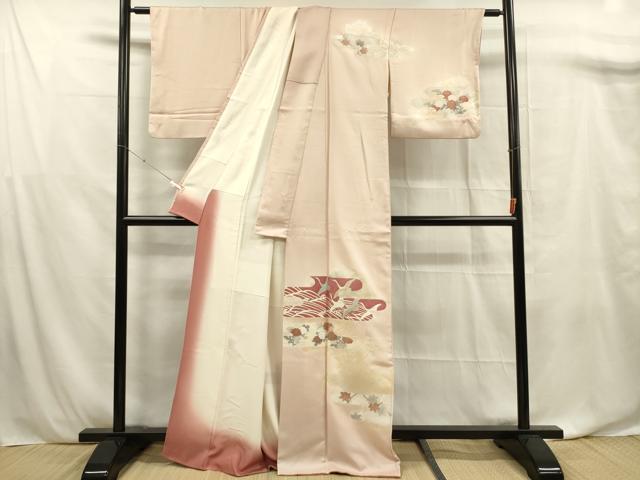 平和屋着物■訪問着 飛鶴草花文 暈し染め 金銀彩 正絹 逸品 DABF0871ya