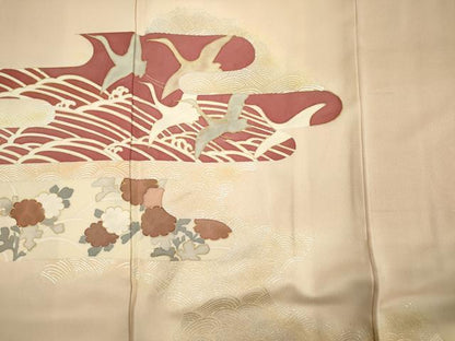 平和屋着物■訪問着 飛鶴草花文 暈し染め 金銀彩 正絹 逸品 DABF0871ya