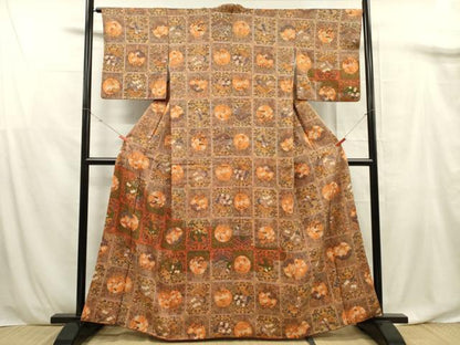 平和屋着物■上質な小紋　天井草花文　金彩　正絹　逸品　DABF0876ya