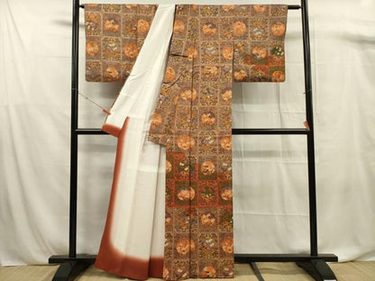 平和屋着物■上質な小紋　天井草花文　金彩　正絹　逸品　DABF0876ya