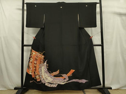 平和屋着物■豪華黒留袖　駒刺繍　几帳吉祥文　金彩　正絹　逸品　DABF0879ya